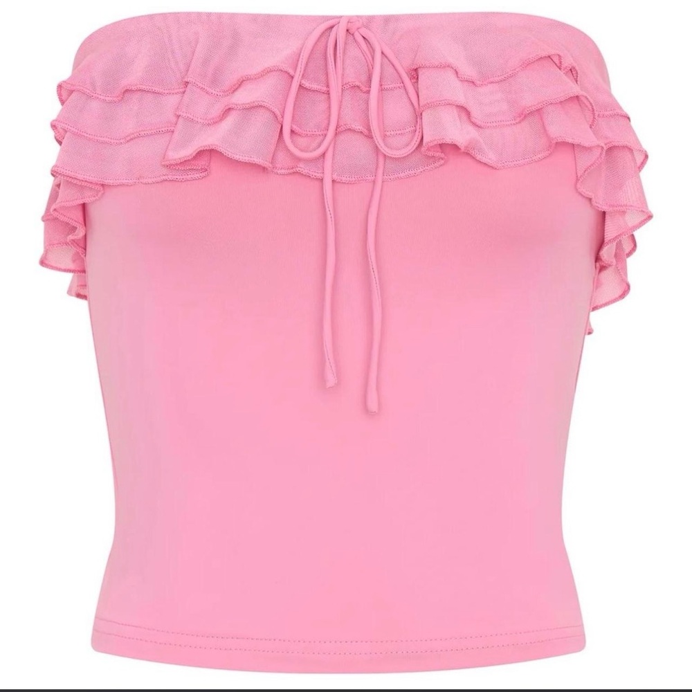 White Fox Boutique Pink Ruffled Crop Top